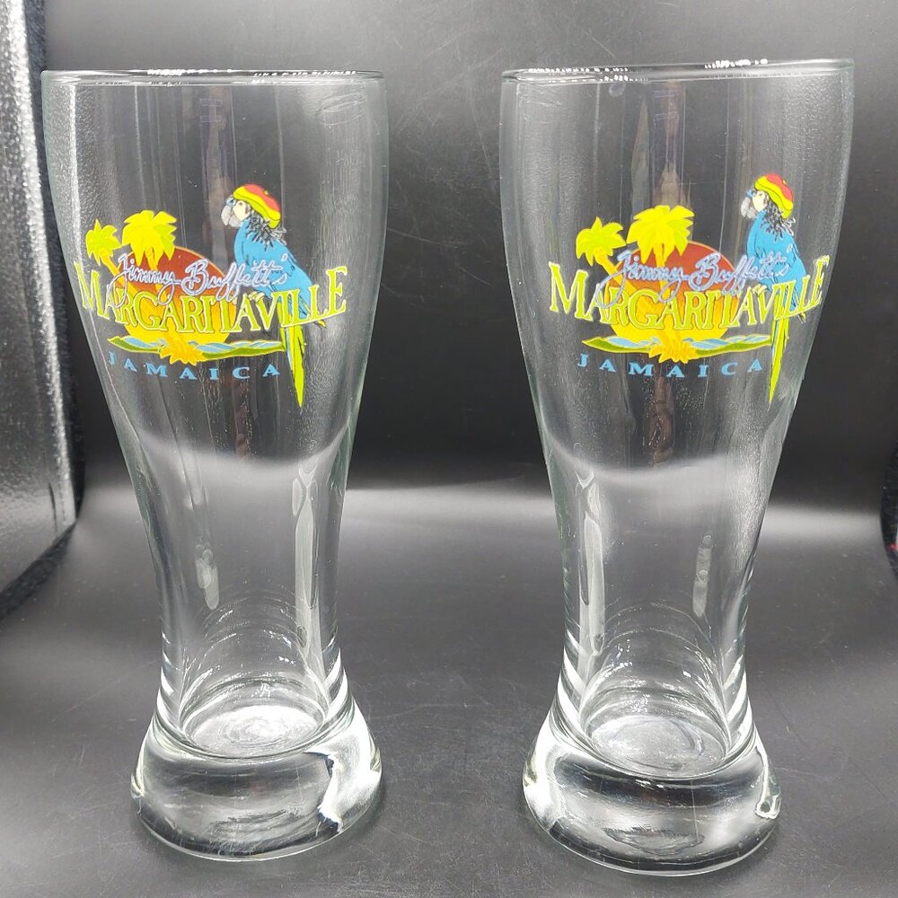 2 Vintage Jimmy Buffett Margaritaville Parrothead Jamaica Pilsner Beer Glasses